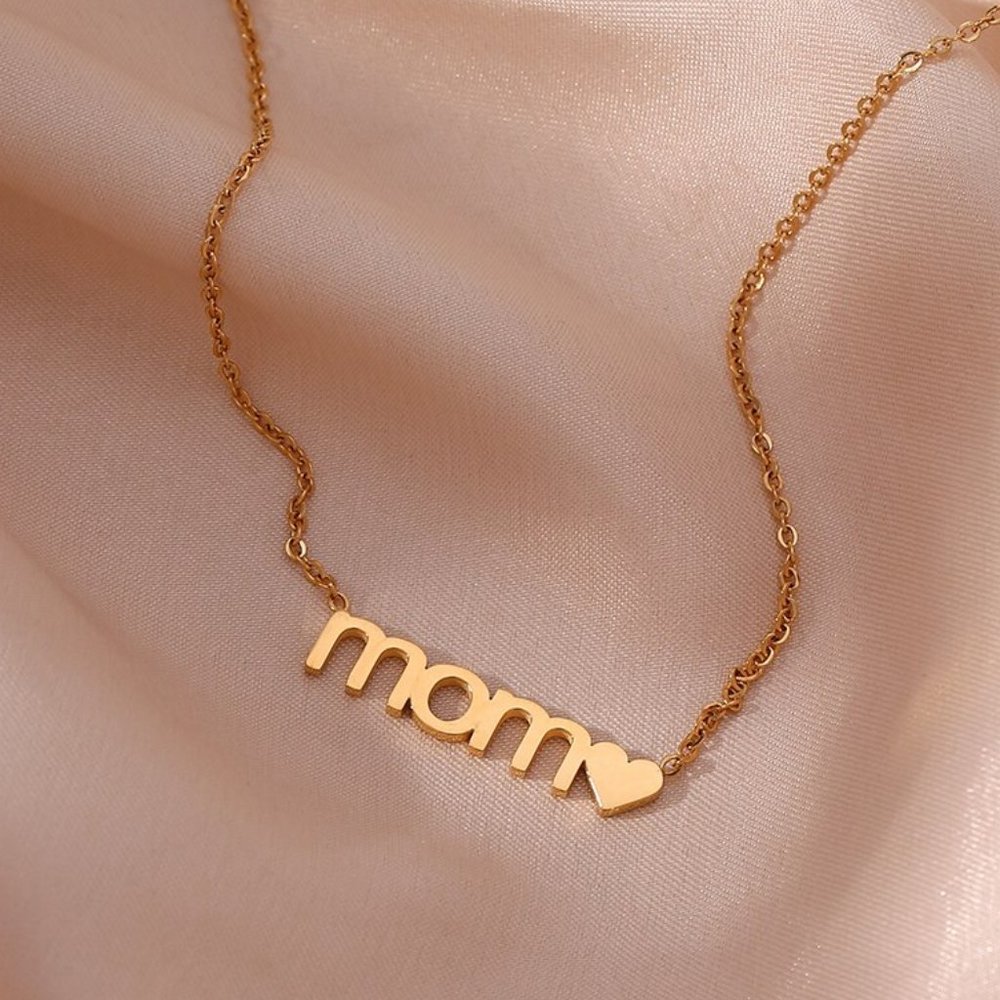 Mom Heart Pendant Necklace Love 18K Gold Plated‎ Stainless Steel